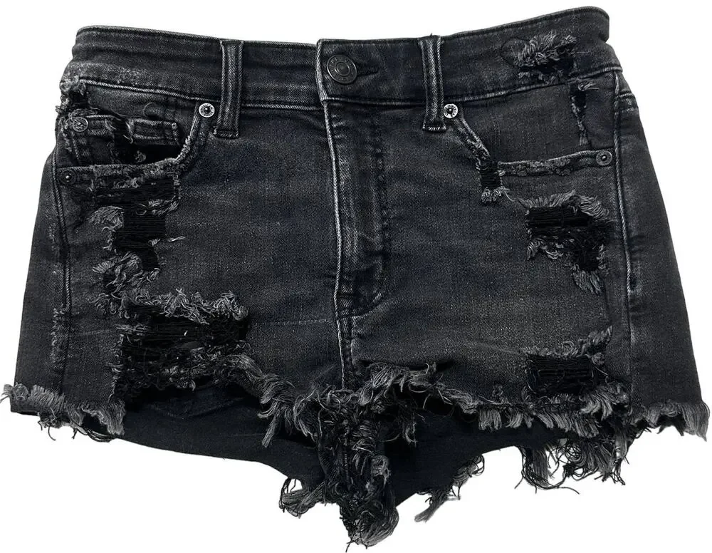 American Eagle Shorts 2 Gray Cutoffs High Rise Stretch Denim Distress Summer